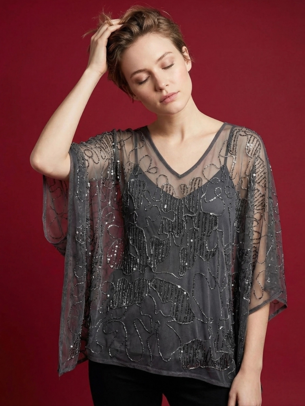 💥NWT💥 ANTHROPOLOGIE WILLOW & CLAY SEQUIN TOP SZ M - Picture 3 of 9
